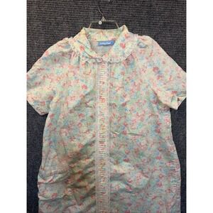 Vintage Coffee Time Floral House Dress Muumuu Cottagecore Snap Front Pastel